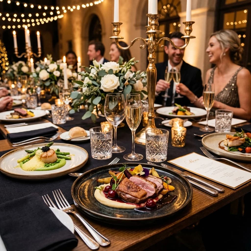 Gourmet celebration dining and elegant food presentation